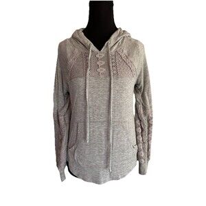 Rewind YTK Top Womens size XS Gray Pullover Hoodie Crochet Sleeves